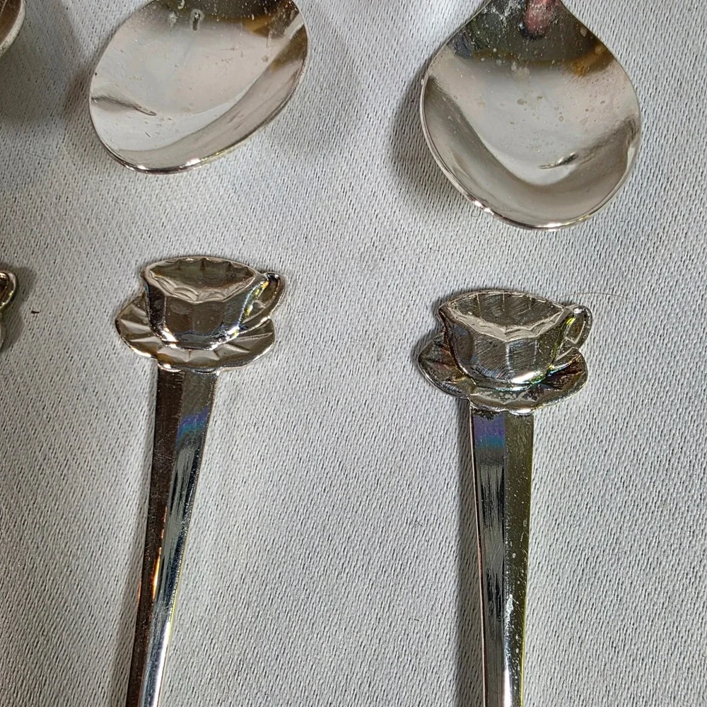 Vintage HIC Japan Stainless Teapot Teacup Demitasse Spoons Set of 8